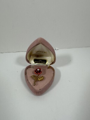 Vintage Sasson Genuine Austrian Crystal Red Rose & Gold Stem Pin