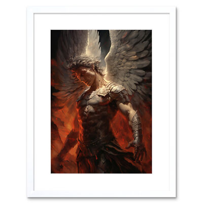 Archangel Michael Powerful Warrior Conceptual Artwork Angel Framed Wall Art 9X7''