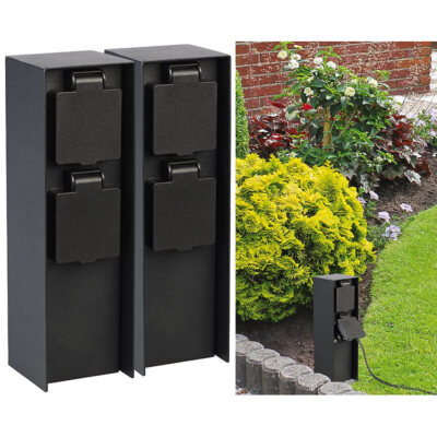 2er-Set 2-fach-Garten-Steckdosen, Edelstahl, 230 V, bis 3.680 W, IP44