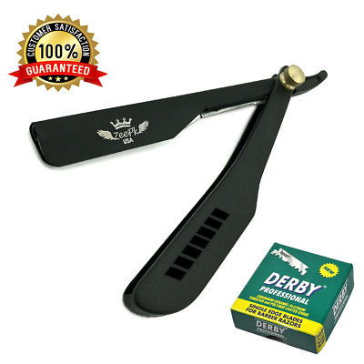 BRAND NEW CUT THROAT STRAIGHT BARBER SHAVING RAZOR RASOIR 100 DERBY BLADES BLACK