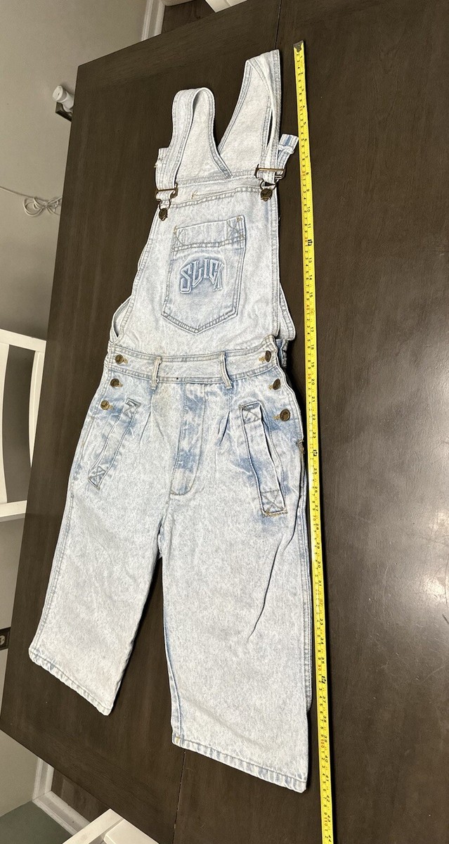 NWOT Vintage 90's Slick Denim Overalls Shorts Adult Small 28