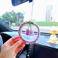 Lily of the Valley Car Mirror Hanging Accessory, Cute Crochet Flower Car Decor