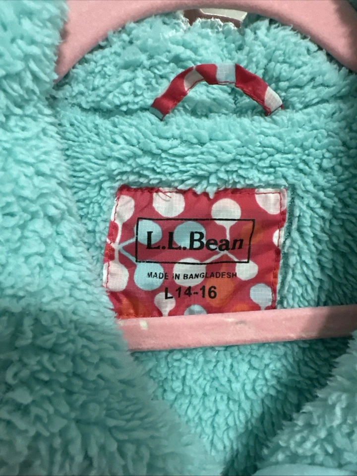L.L. Bean Niñas Rosa Geométrico Puffer Chaqueta Sherpa Forrada Grande 14-16 Foto 2 de 4