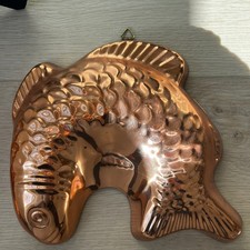 Copper Fish Wall Mold Hanging Decor Large Brass Tone Kitchen Nautical Folk Art