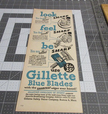 1946 Gillette Blue Blades Look Feel Be Sharp Vintage Print Ad