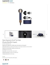 Imagen de Dyson Supersonic Nural Hair Dryer Prussian Blue/Copper w/Attachments New No Box