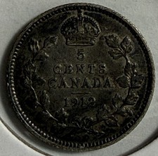 1912 Canada .925 Silver Five 5 Cents 5c KM#13 Edward VII - (9-1)