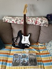 Rock Band Fender Stratocaster Wii Guitar WITH DONGLE 3 Game Bundle - Tested!