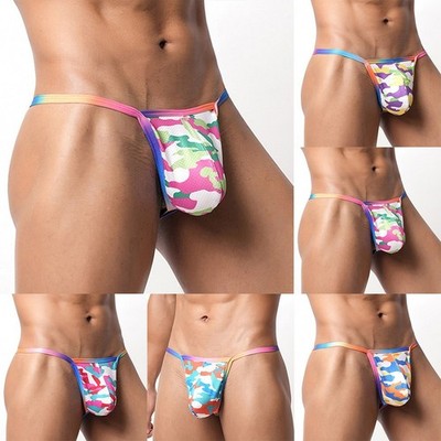 G-string Underwear Mens Briefs T-back Print Pattern 90%Nylon 10%Spandex