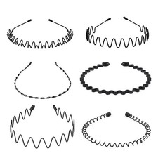 6PCS Metal Wavy Headbands Non Slip Hair Bands Unisex Sports Hair Hoop Black