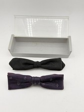Vintage Clip-On Bow Ties Lot of 2 w/ Plastic Case Mid Century
