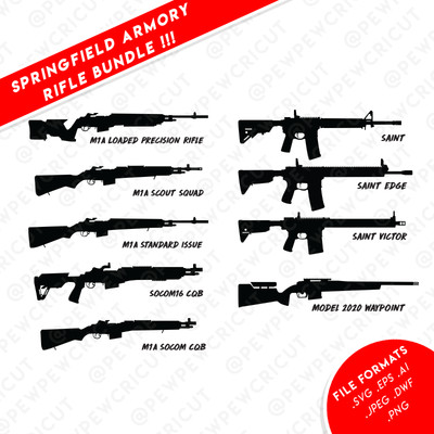 9 Gun Rifle Pack SVG - Rifle Cricut Files - Springfield Armory - AR15- M1A - CNC