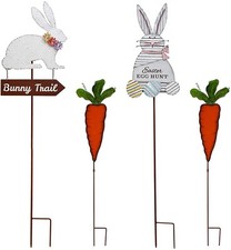 Easter Bunny  Carrot Yard Stake Set of 4 Outdoor Metal Bunny Carrot Decoration