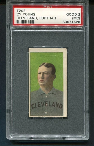 1909-11 T206 Piedmont Cy Young Green Portrait Cleveland PSA 2 MC