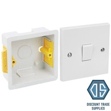 Single Light Switch 1 Gang 2 Way 10A and 35mm Dry Lining Fast Fix Back Box