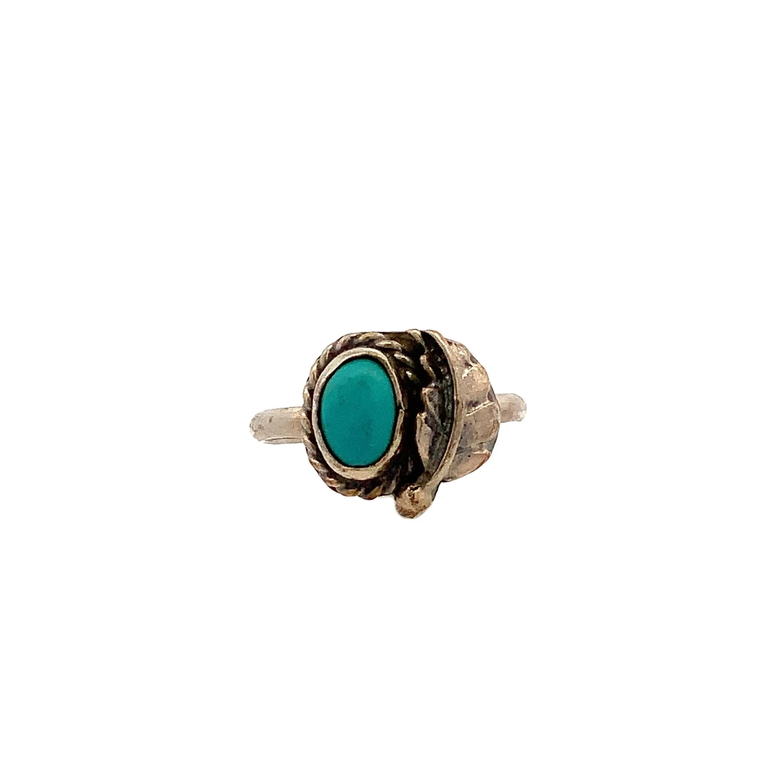 Vintage Native American Leafy Oval Turquoise Sterling Silver Ring sz 6 1 4