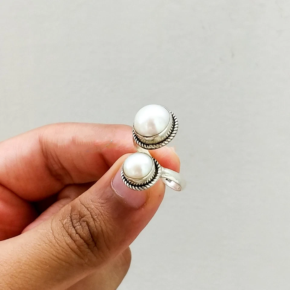 Pearl Solid 925 Sterling Silver Statement Handmade Lovely Ring, All Size M1297 - Image 2 of 4