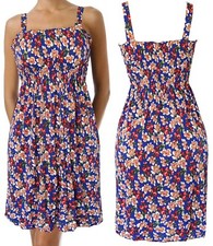 Summer Sundress for Women Floral Beach Cover Up Sleeveless Smocked Dress