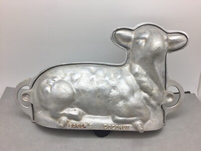 Bakers Coconut Advertising Lamb Cake Mold Cast Metal 2 Piece 13'' Vintage Easter