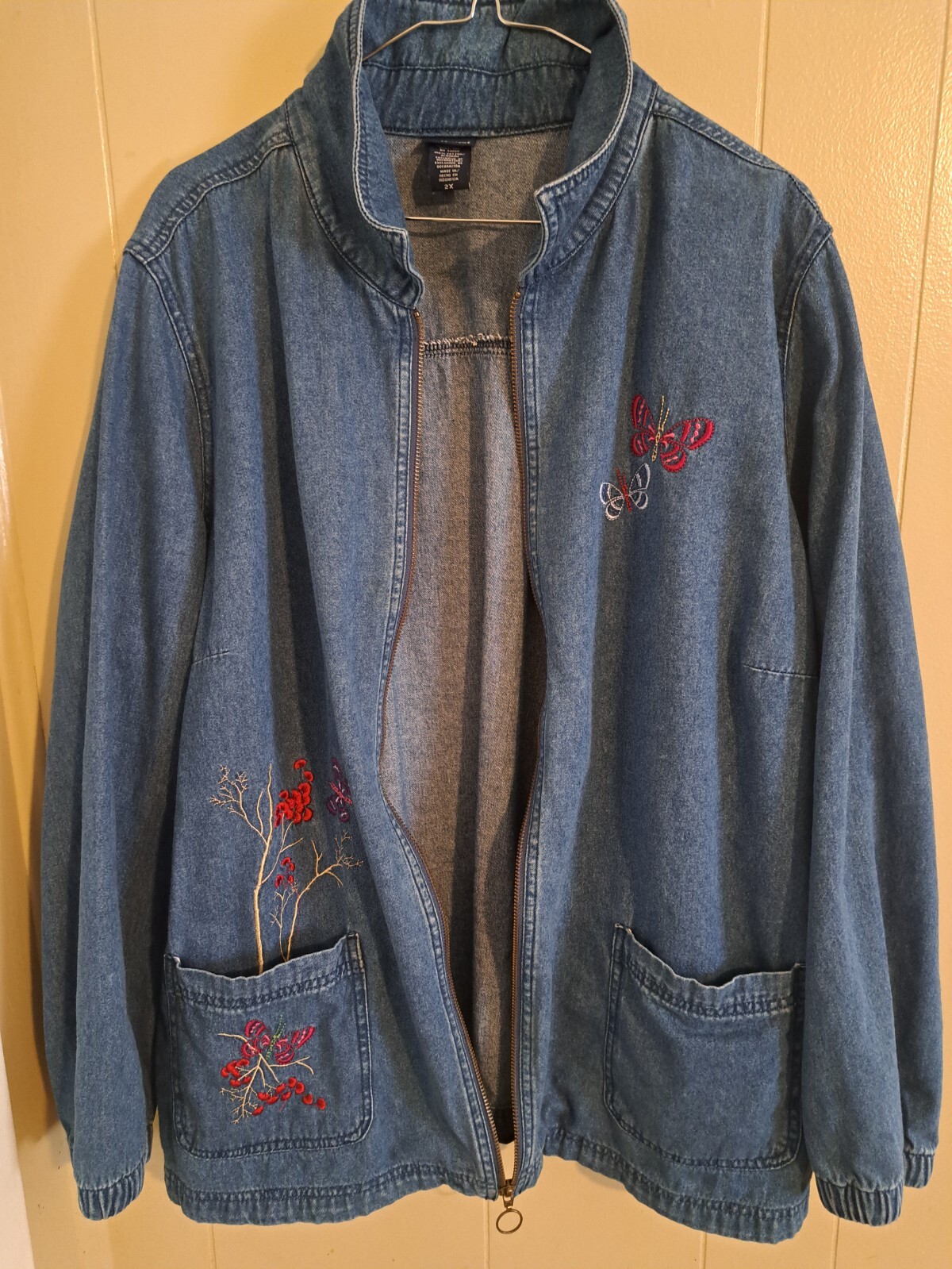 Vtg BASIC EDITIONS Denim Chore Jacket Womens 2X Z… - image 14