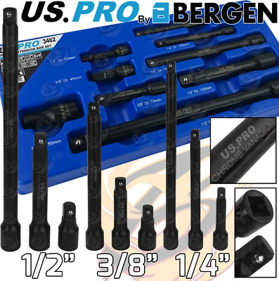 BERGEN IMPACT Extension Bars 1/2" 3/8" 1/4" Long Reach Extension bar Set Drive