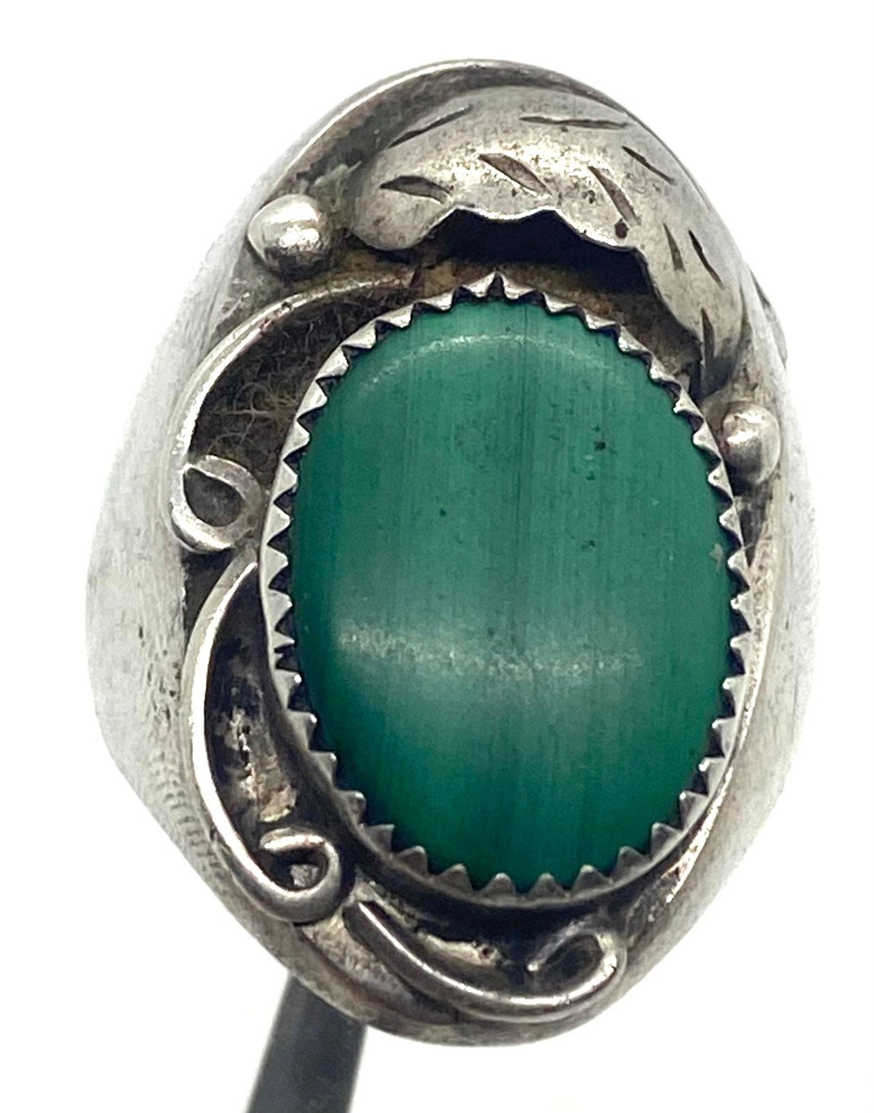 Heavy Solid Oval Green Malachite Leaf Sterling Si… - image 12