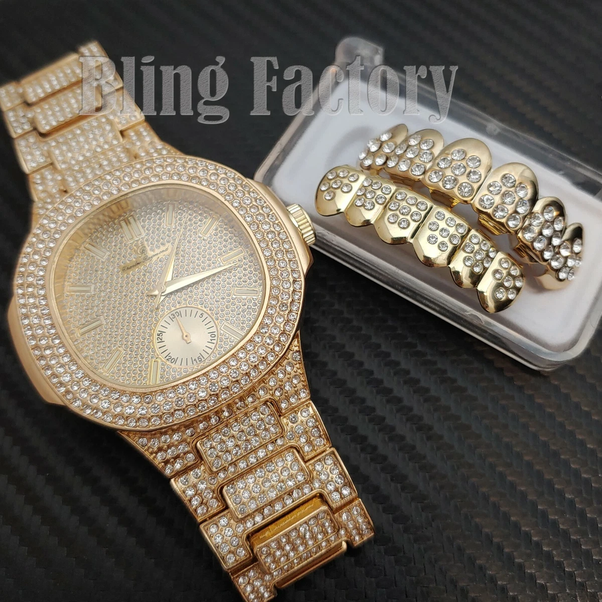 MEN HIP HOP LAB DIAMOND BLING WATCH FULL ICED GOLD PT GRILLZ