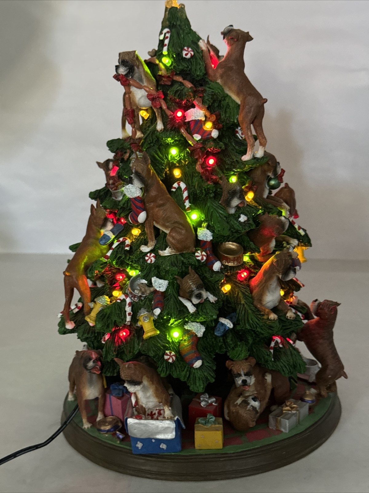 Danbury Mint Boxer Dog Christmas Tree Lighted Figurine 12" Missing Star