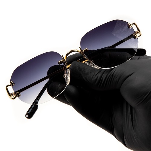 Luxury Rimless Purple Gradient Tint Gold Frame Men's Hip Hop Buffs Sunglasses - Picture 2 of 6