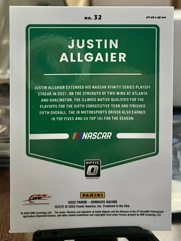 2022 Panini Donruss Optic Auto Racing #32 Justin Allgaier Silver Prizm NASCAR - Image 2 of 2