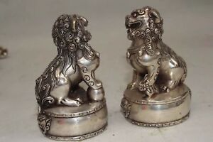 Exquisite Chinese Old silver copper hand-made lucky lion Home decoration