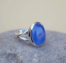 Blue Chalcedony Ring 925 Sterling Silver Boho Ring Statement Ring Gift For Her