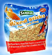 6L SUPA MIXED STICKS : Pond Fish Food Complete Pet Feed Goldfish Koi Orfe Carp