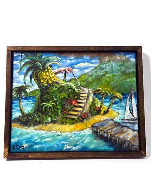 Pineapple Island, Original oil painting, Island landscape painting 11X14