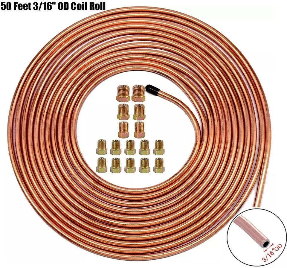 2X 50 Ft 3/16 1/4 Copper Iron Brake Line Tubing Kit 32 Fittings For Transmission - Image 3 of 4