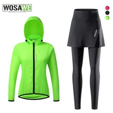 WOSAWE Women's Cycling Hooded Jackets MTB Bike Running Padded Pants with Skirt