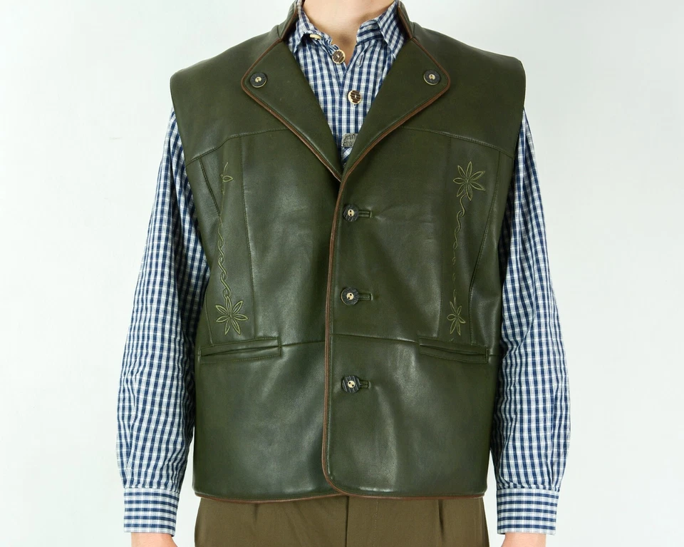 Chaleco Chaleco Chaleco Genius Para Hombres L Imitación Cuero Trachten Jager Janker Verde De Colección Foto 3 de 4