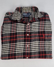 Polo Ralph Lauren Men's Flannel Western Work Shirt Red/Black Plaid Medium VTG