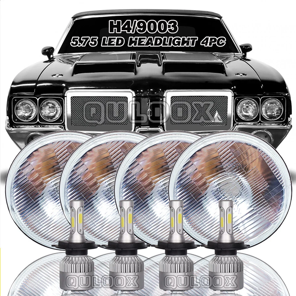 4PCS 5-3/4 5.75" white LED HaLo Headlights For Chevy Impala Bel Air El Camino - Image 2 of 4