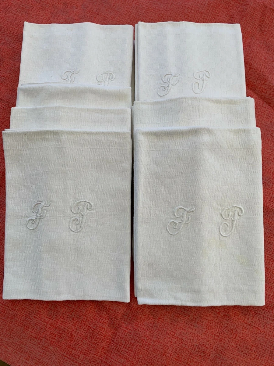 Nappe Et 12 Serviettes Anciennes – Damassé Coton Blanc – Belle Qualité