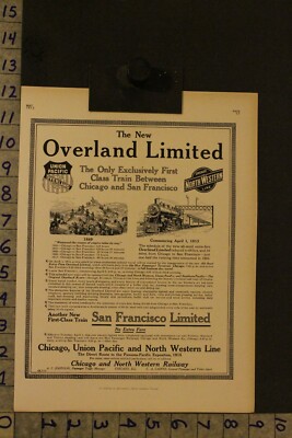 1913 RAILROAD UNION PACIFIC NORTH WESTERN SAN FRANSISCO TRAIN OVERLAND AD WF38