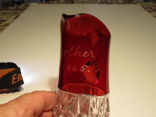 Antique 1905 MOTHER Marked EAPG Ruby Stain Glass Small Pitcher Creamer - Picture 3 of 6
