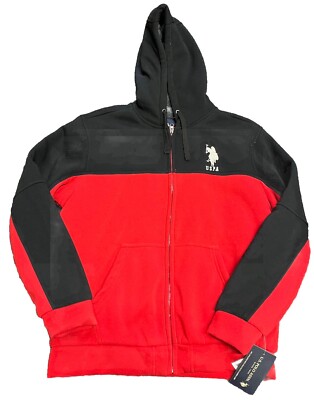 Us Polo ASSN Fur Lined Zip Up Jacket Hoodie Large With Tags Red