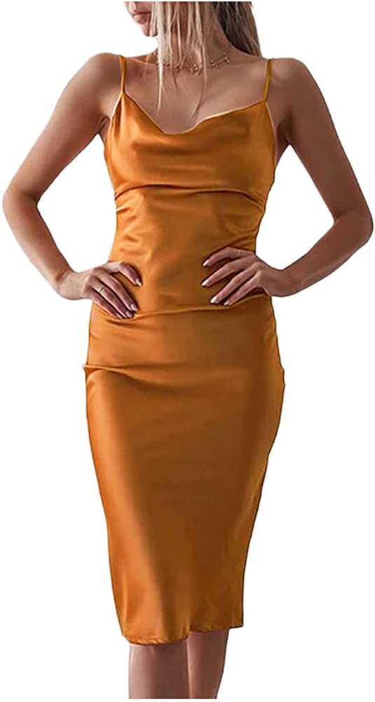 silk cowl midi dress Evelyn Satin Cowl Neck Midi Dress
