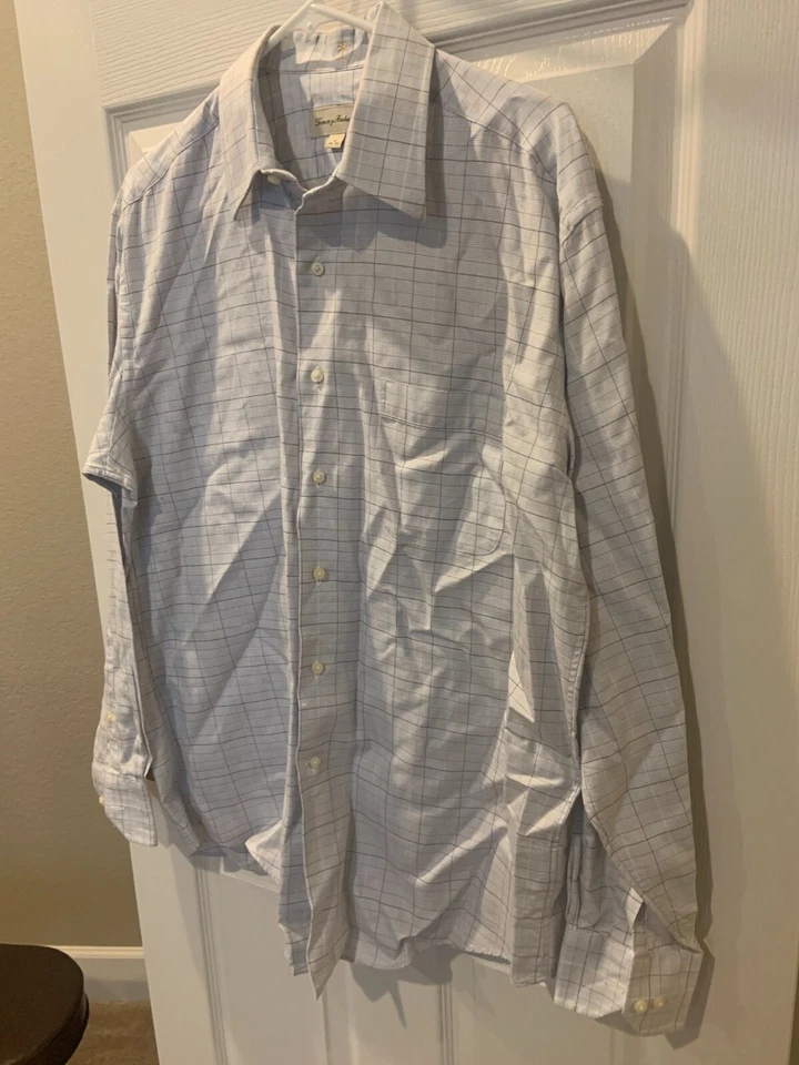 Tommy Bahama Men's Long Sleeve Cotton Shirt - Blue Plaid - 16/ 34-35 - Image 3 of 4