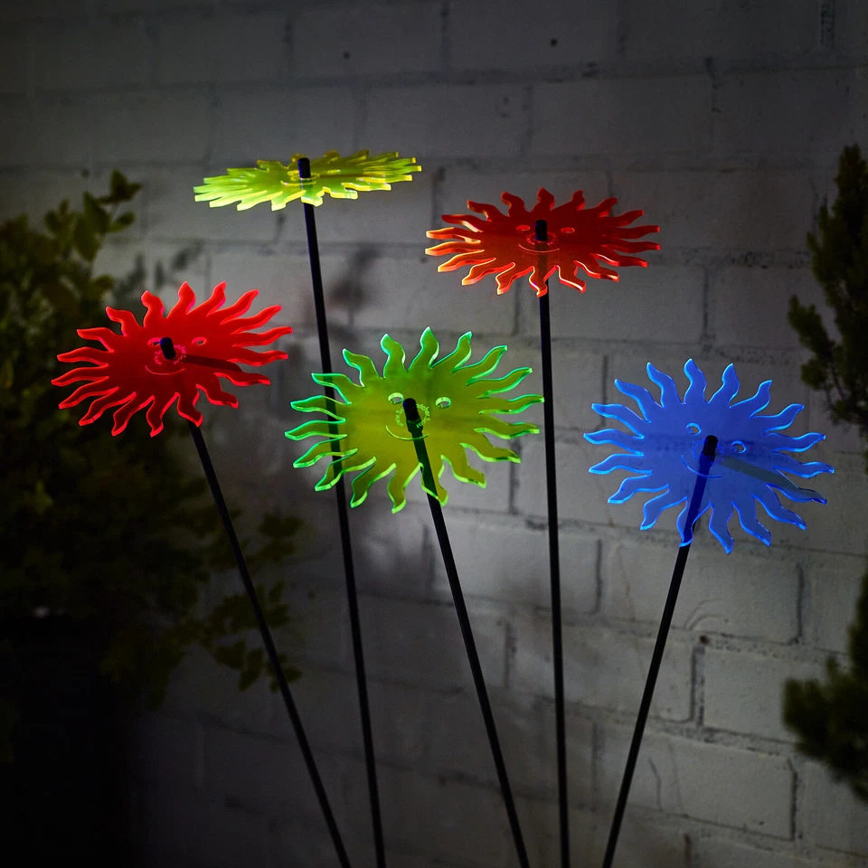 Estaca de jardín brillante SunCatcher sol sonriente 5x decoración colorida adorno regalo Foto 2 de 4