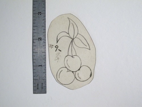 vtg 1960s 70s Tattoo Flash acetate Stencil Three Cherries signed LUK