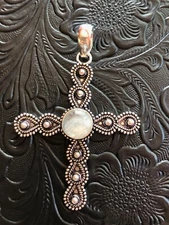 Artisan Southwest Decorative Moonstone Cross Pendant 3"