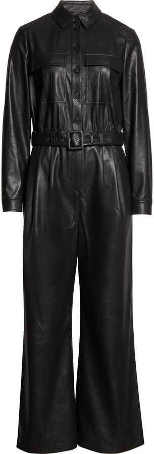 NEW Ted Baker Tesoro Belted Long Sleeve Faux Leather Jumpsuit Size