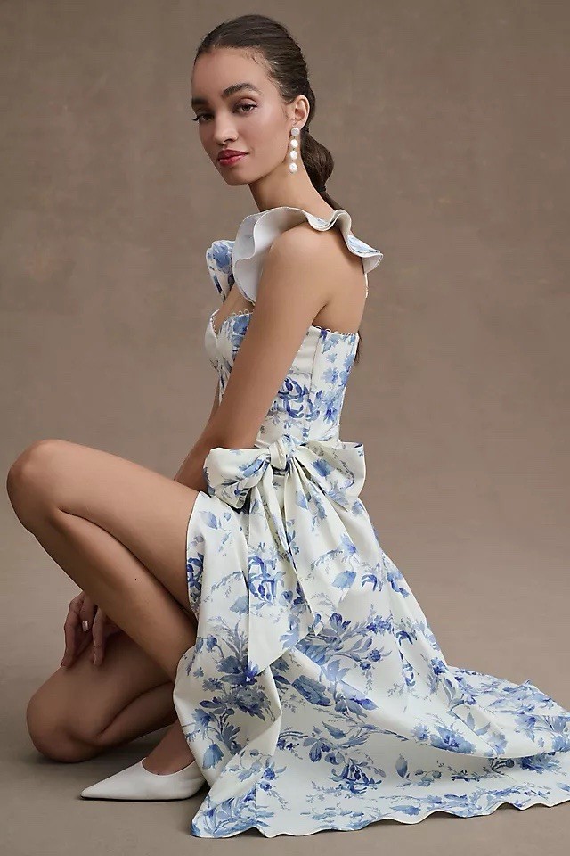 v. chapman vera ruffle-strap corset side-slit midi dress V. Chapman Vera Ruffle-Strap Corset Side-Slit Midi Dress
